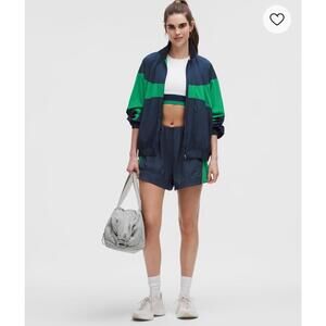 NWT Lululemon Nylon Collared Jacket *Retro SIZE SMALL Club Blue / Raceway Green